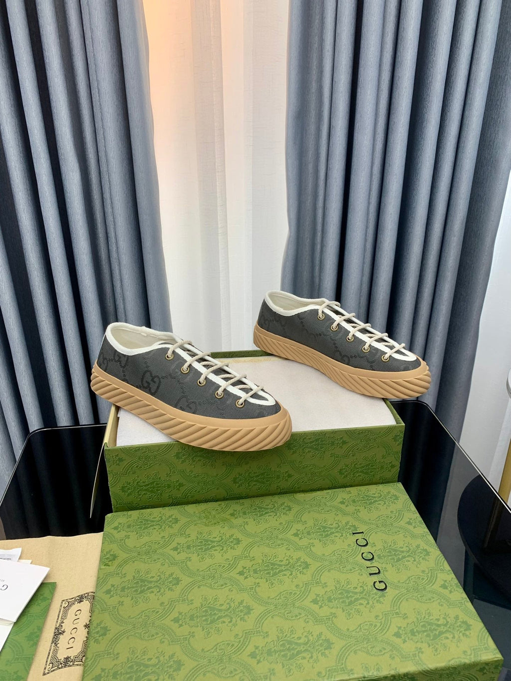 GUCCI UNIQUE SNEAKER THICK-SOLE LEAD CANVAS