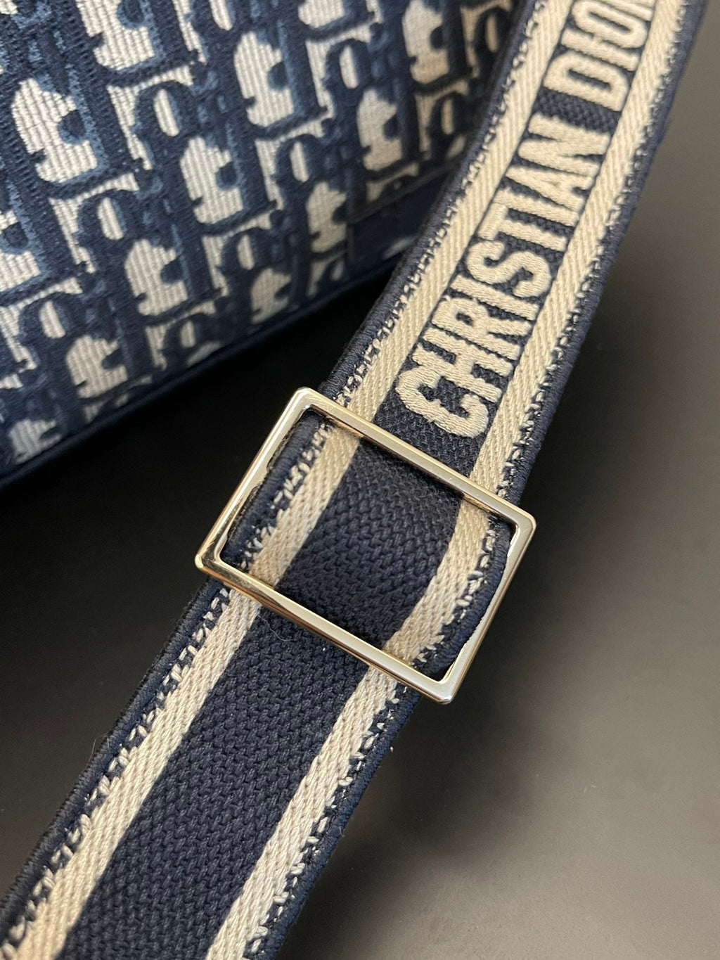 DIOR MEDIUM 28 CAMP BAG IN BLUE OBLIQUE EMBROIDERY