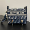 DIOR MEDIUM 28 CAMP BAG IN BLUE OBLIQUE EMBROIDERY