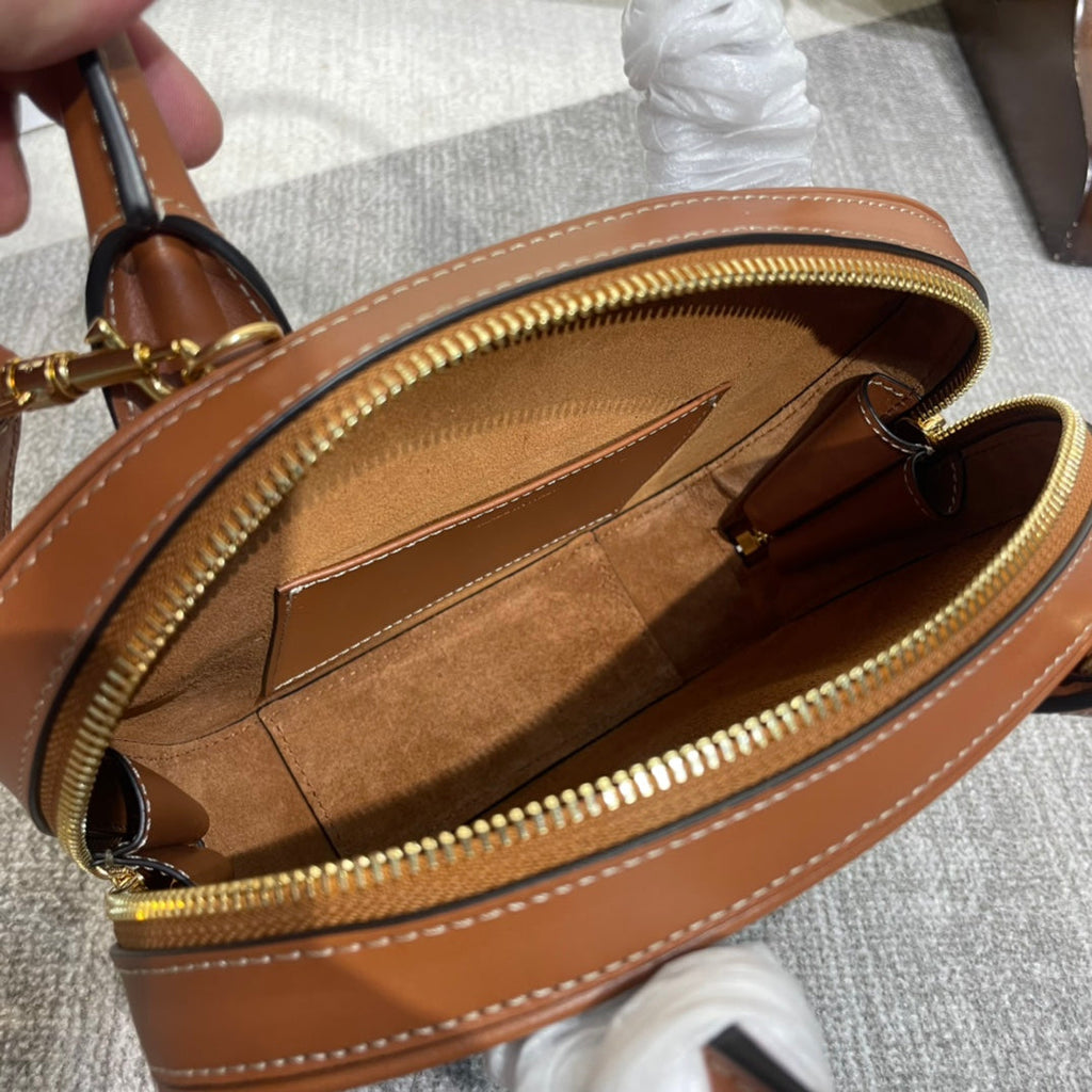 CELINE TRIOMPHE TOP HANDLE BAG 20 IN BRONZE BROWN CALFSKIN