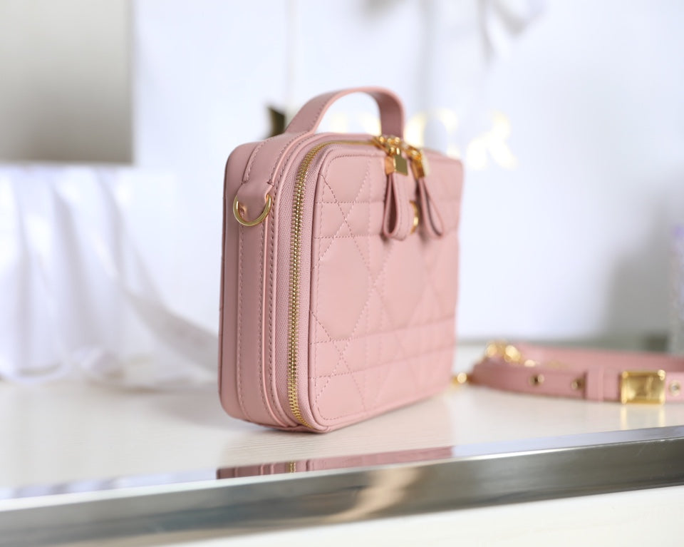 DIOR CARO BOX BAG 19 IN LIGHT PINK CALFSKIN