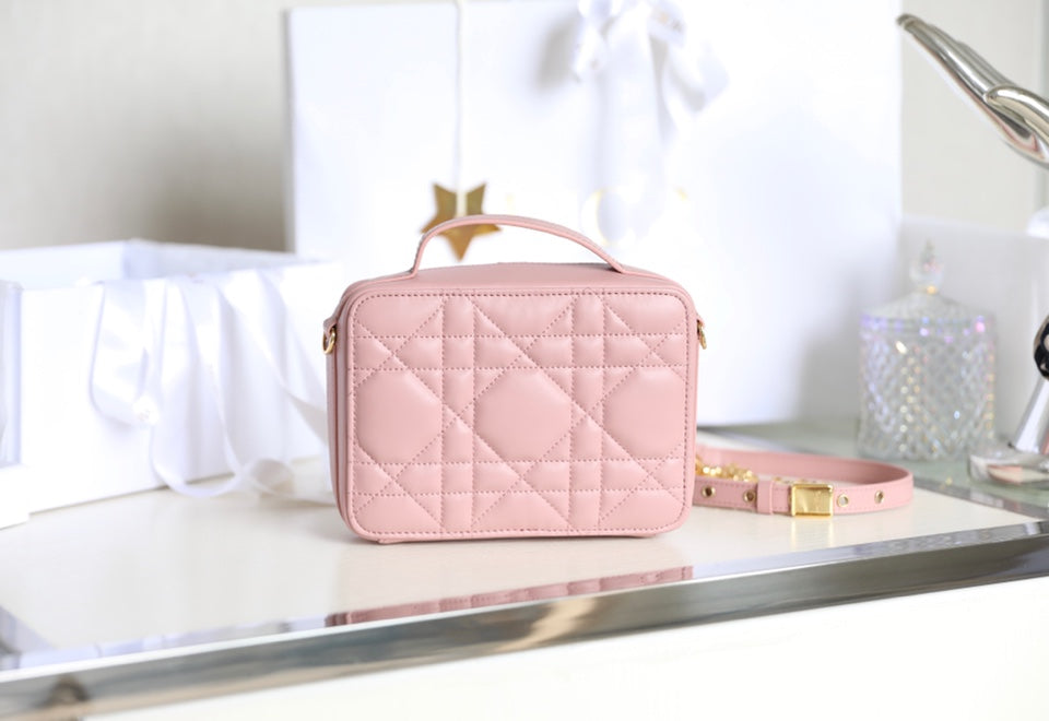 DIOR CARO BOX BAG 19 IN LIGHT PINK CALFSKIN