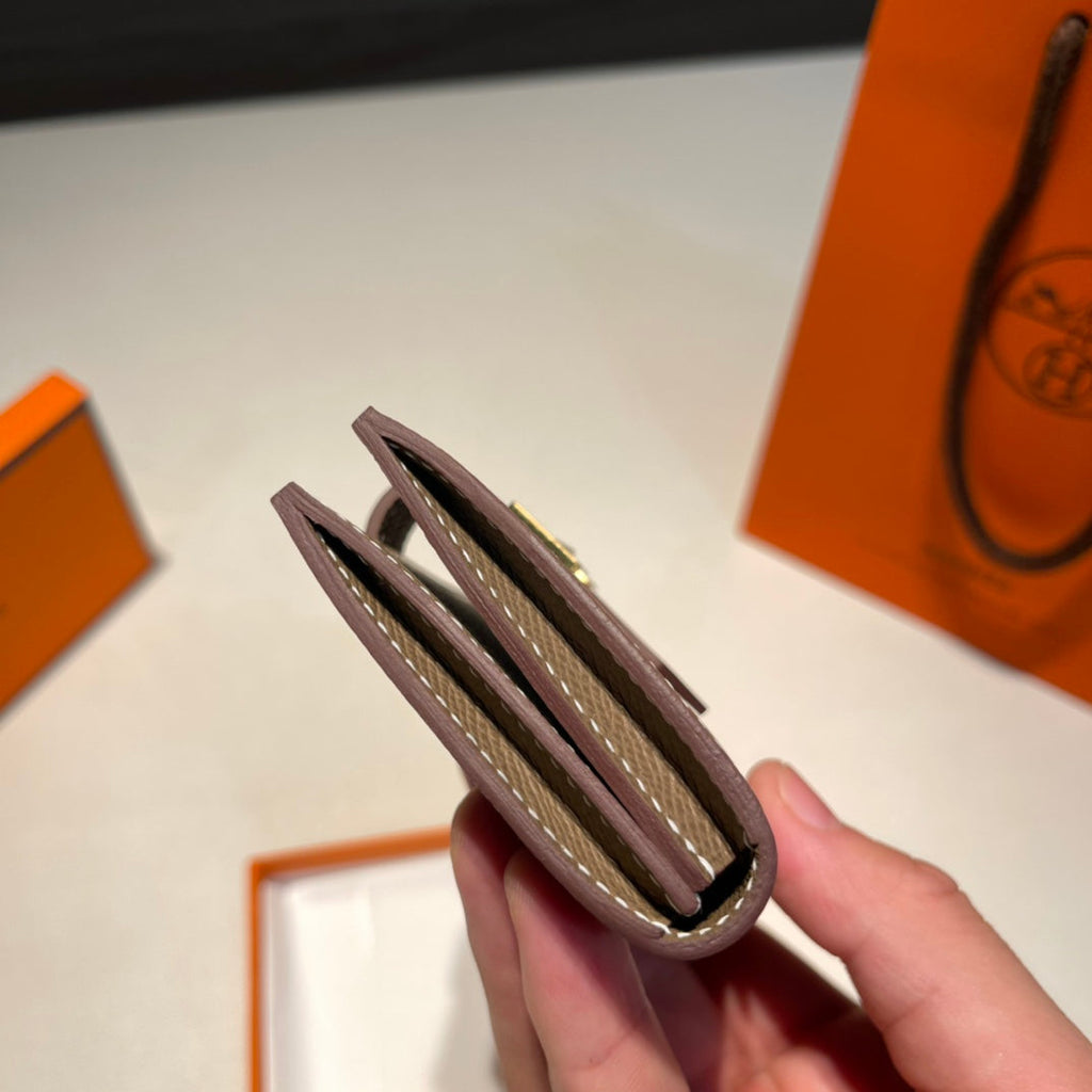 HERMES MINI BEARN WALLET 10.5 ETOUPE EPSOM GOLD HARDWARE