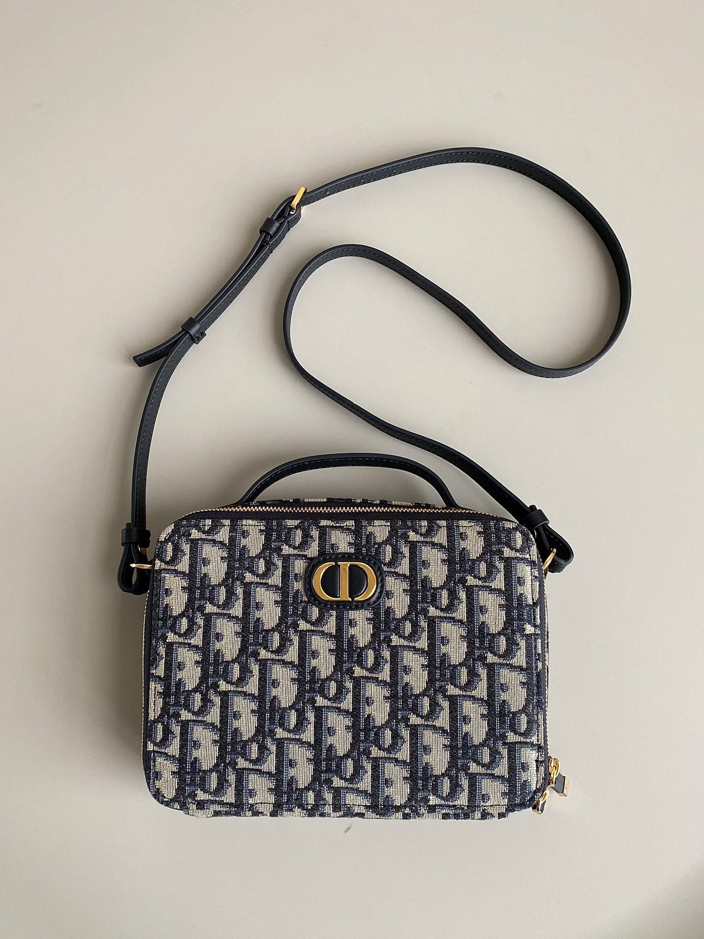DIOR CARO 18 CAMERA BAG IN BLUE OBLIQUE JACQUARD