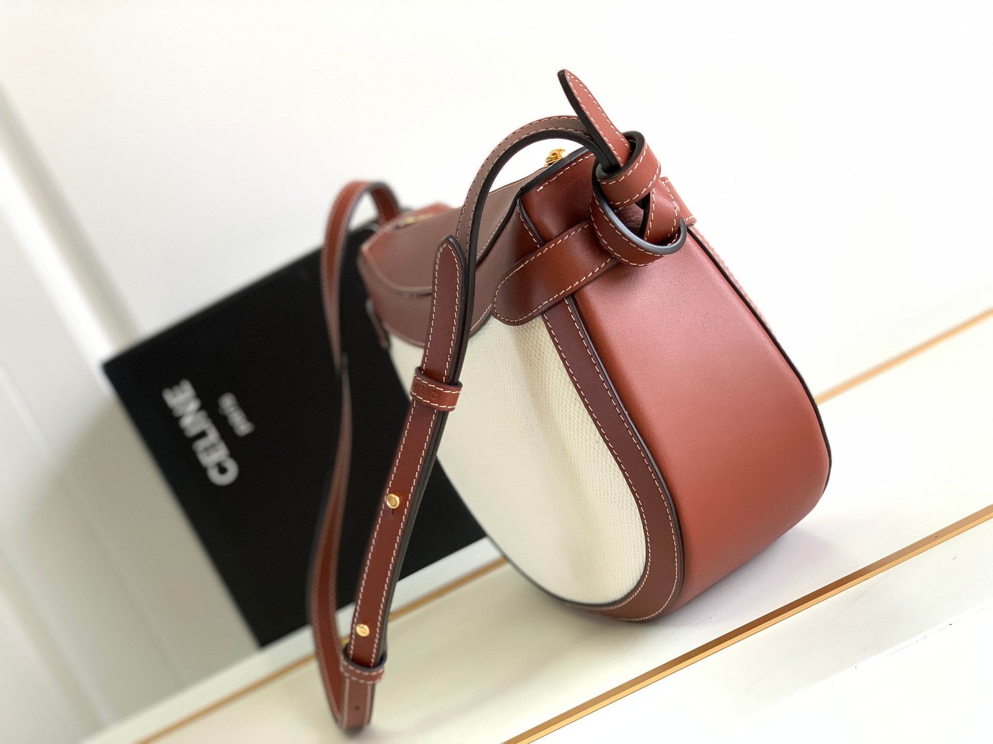CELINE TRIOMPHE CLASSIC 25 WHITE BROWN CALFSKIN