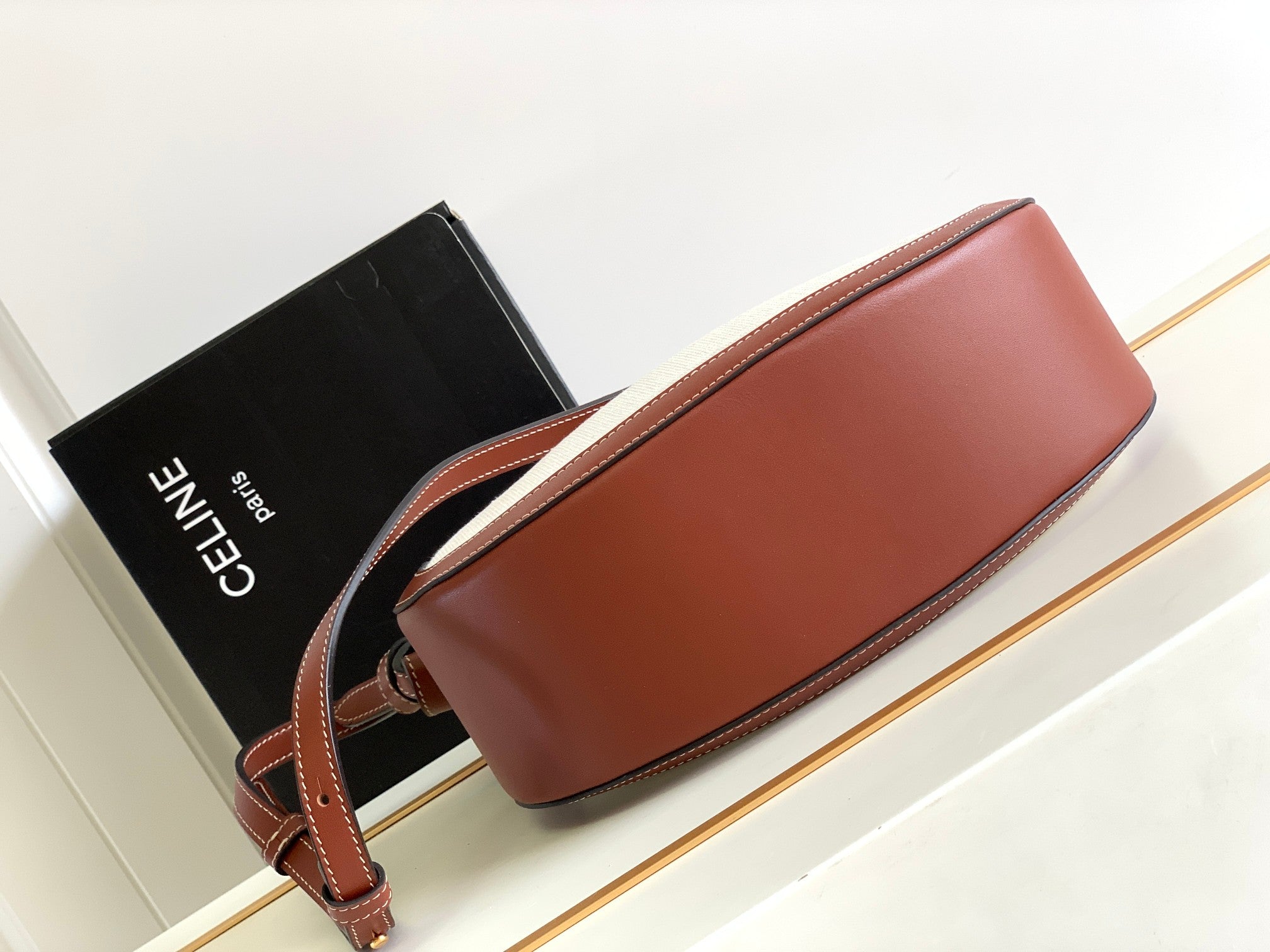 CELINE TRIOMPHE CLASSIC 25 WHITE BROWN CALFSKIN