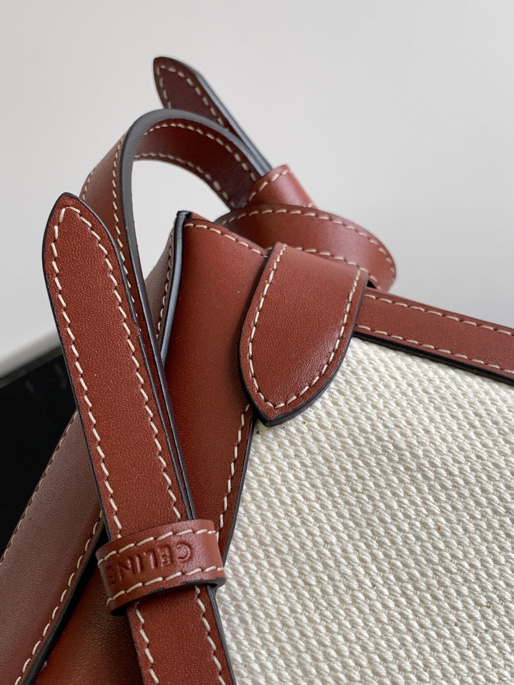 CELINE TRIOMPHE CLASSIC 25 WHITE BROWN CALFSKIN