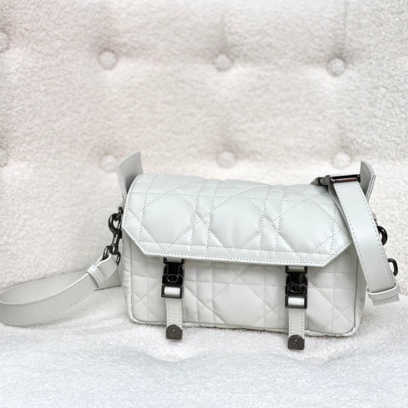 DIOR SMALL CAMP BAG 23 IN WHITE CALFSKIN