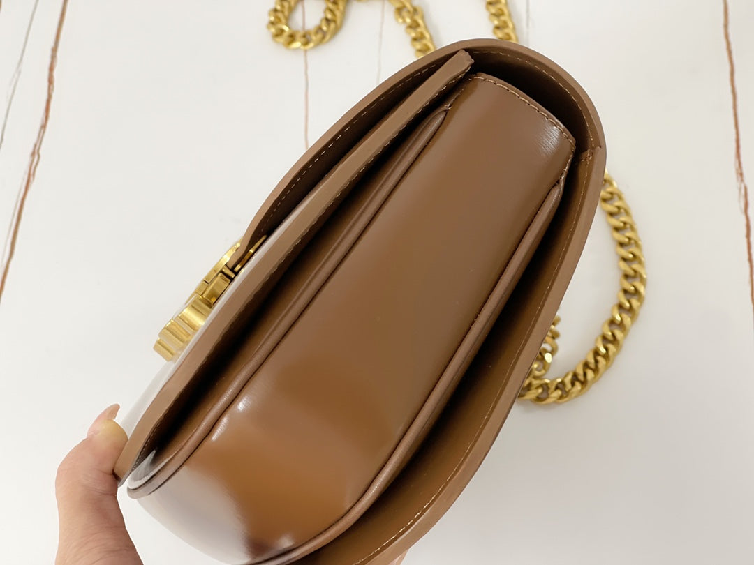CELINE TRIPHOME 19 SADDLE BAG CARAMEL BROWN CALFSKIN