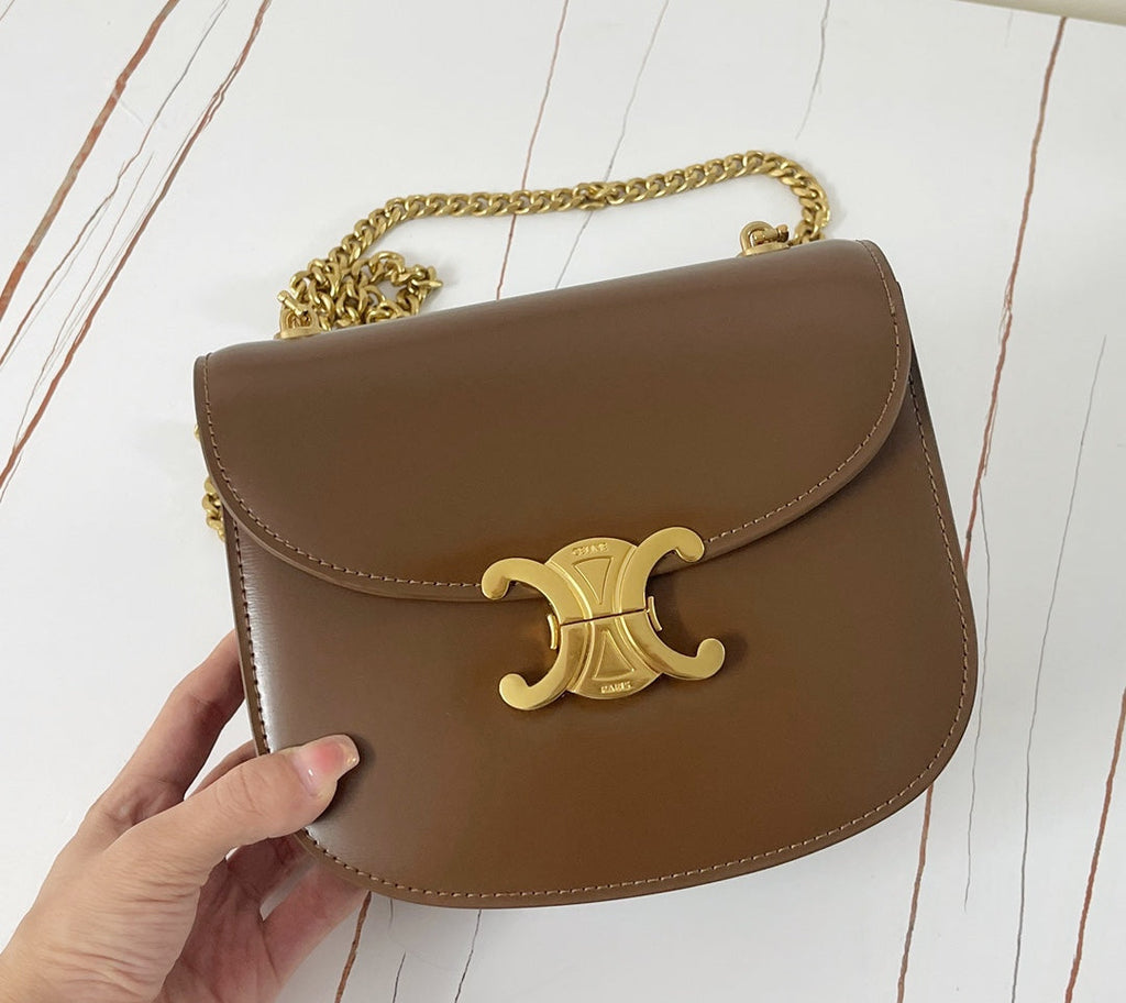 CELINE TRIPHOME 19 SADDLE BAG CARAMEL BROWN CALFSKIN
