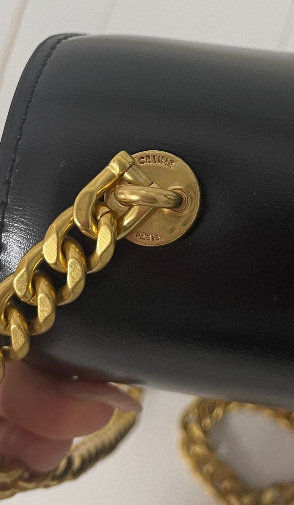 CELINE TRIPHOME 19 SADDLE BAG BLACK CALFSKIN