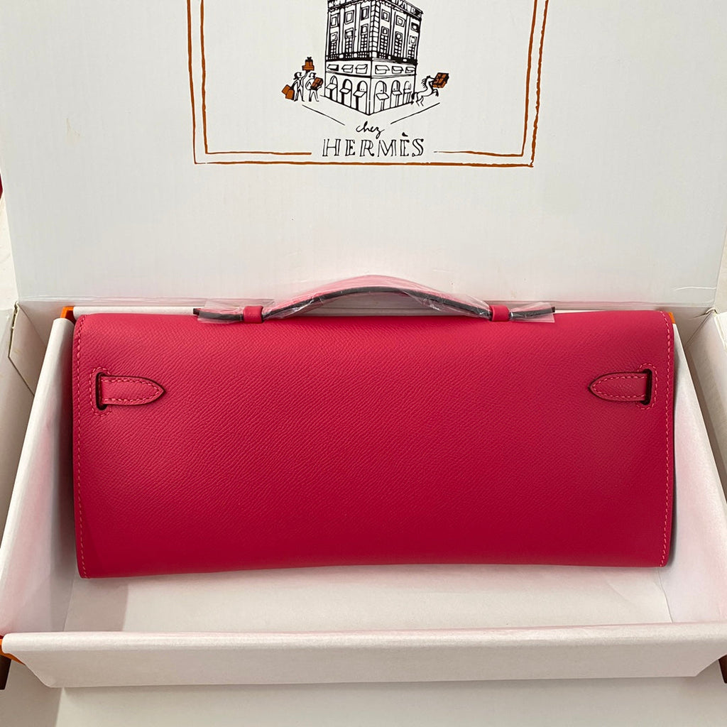 HERMES KELLY CUT 31 IN CHERRY RED CALFSKIN WITH GOLD HARDWARE