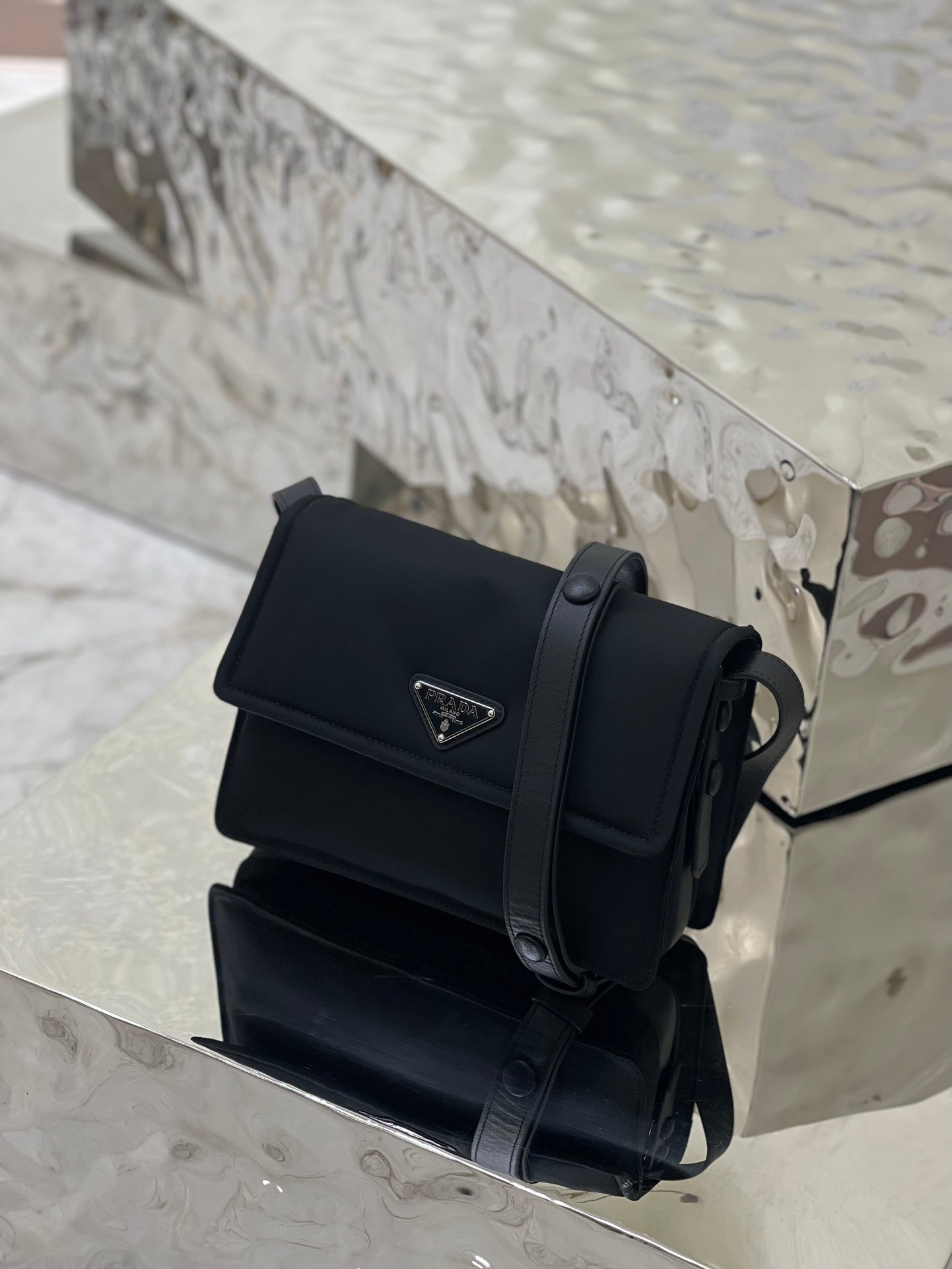 PRADA CINI 23 MEDIUM BAG IN BLACK RE-NYLON WITH STRAP