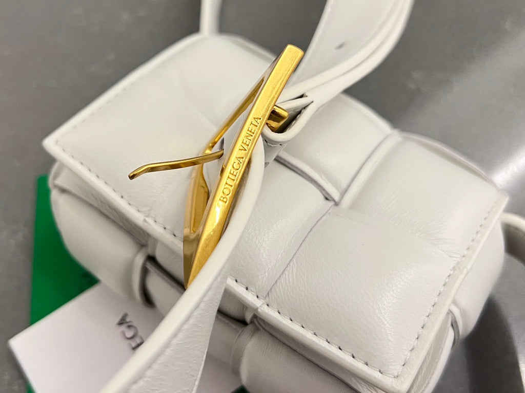 BOTTEGA VENETA MINI CASSETTE 12 IN WHITE LAMBSKIN