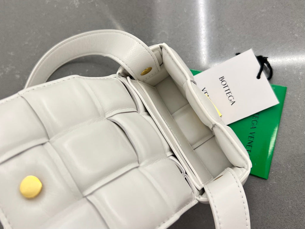 BOTTEGA VENETA MINI CASSETTE 12 IN WHITE LAMBSKIN