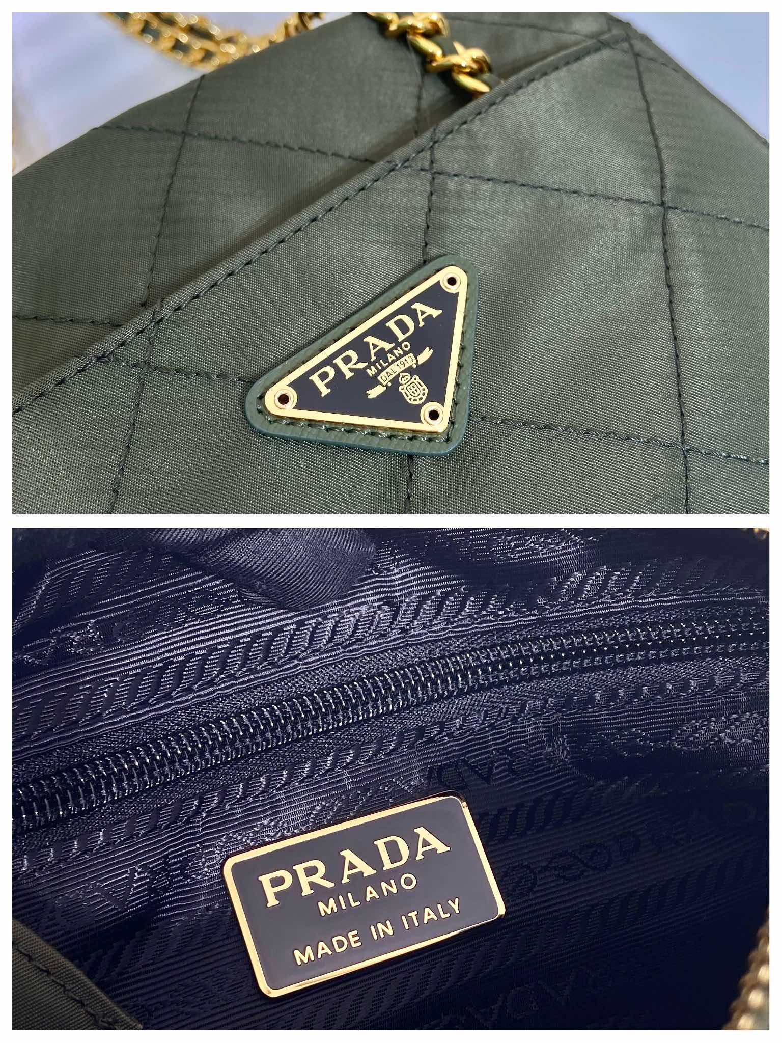 PRADA QUILTED HOBO BAG 19 IN PICKLE GREEN HANDMADE NYLON GOLD HARDWARE