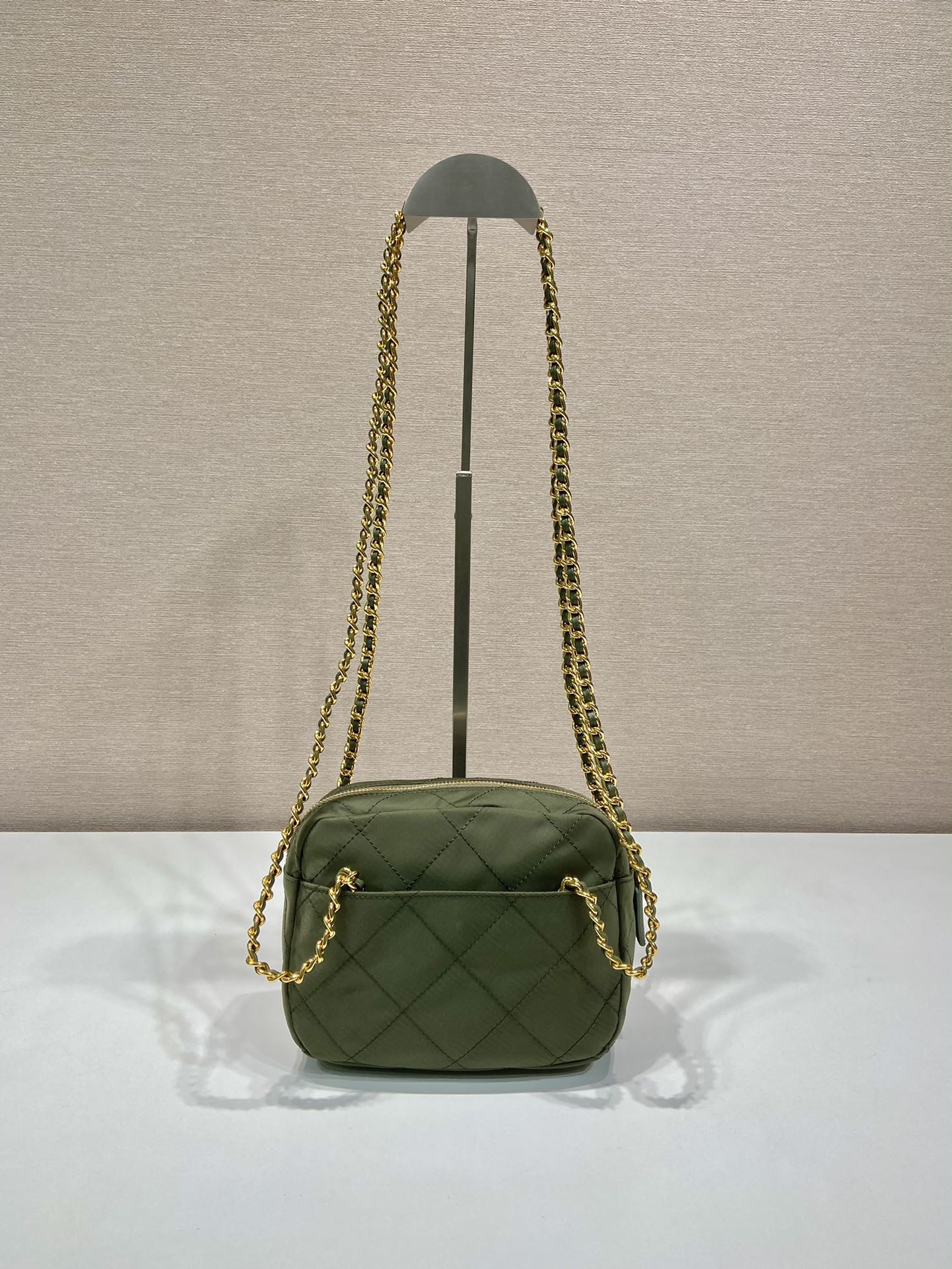 PRADA QUILTED HOBO BAG 19 IN PICKLE GREEN HANDMADE NYLON GOLD HARDWARE