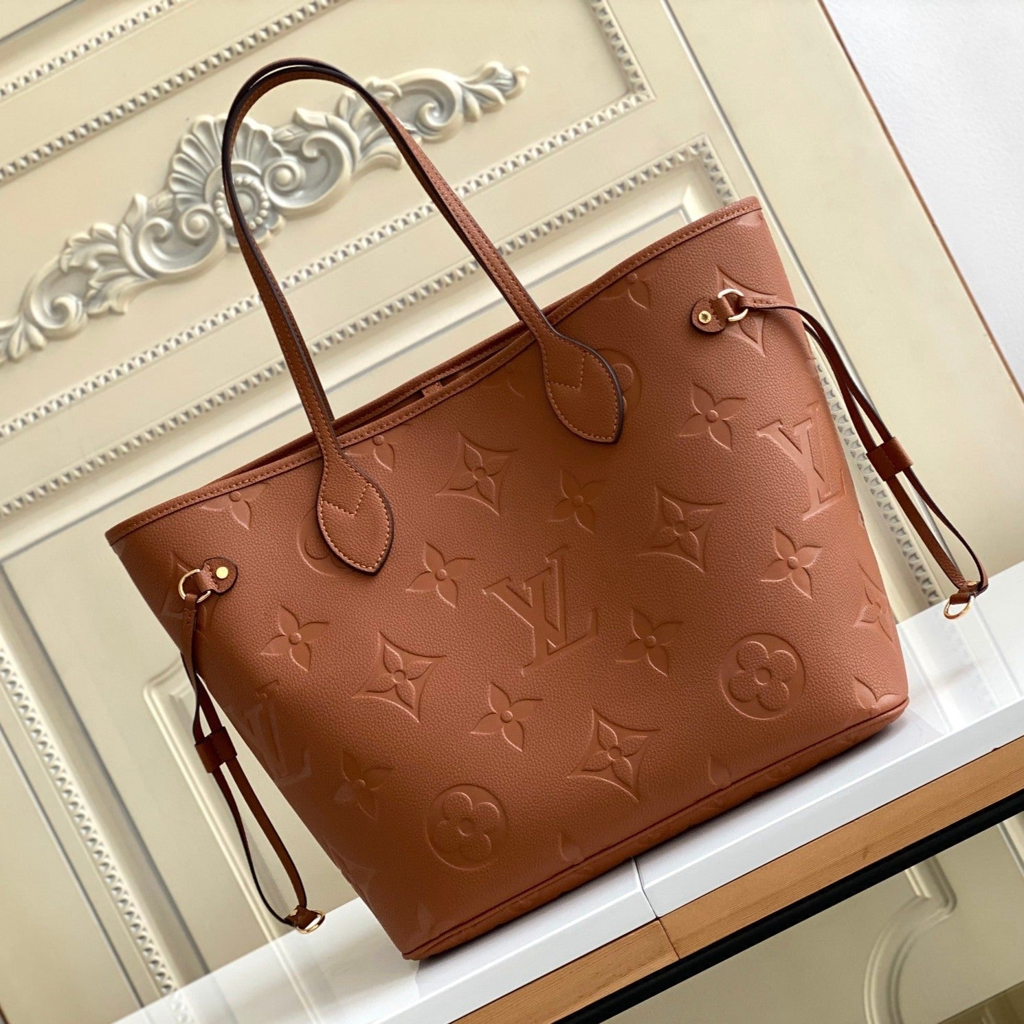 LOUIS VUITTON NEVERFULL MM 32 BROWN MONOGRAM EMPREINTE LEATHER