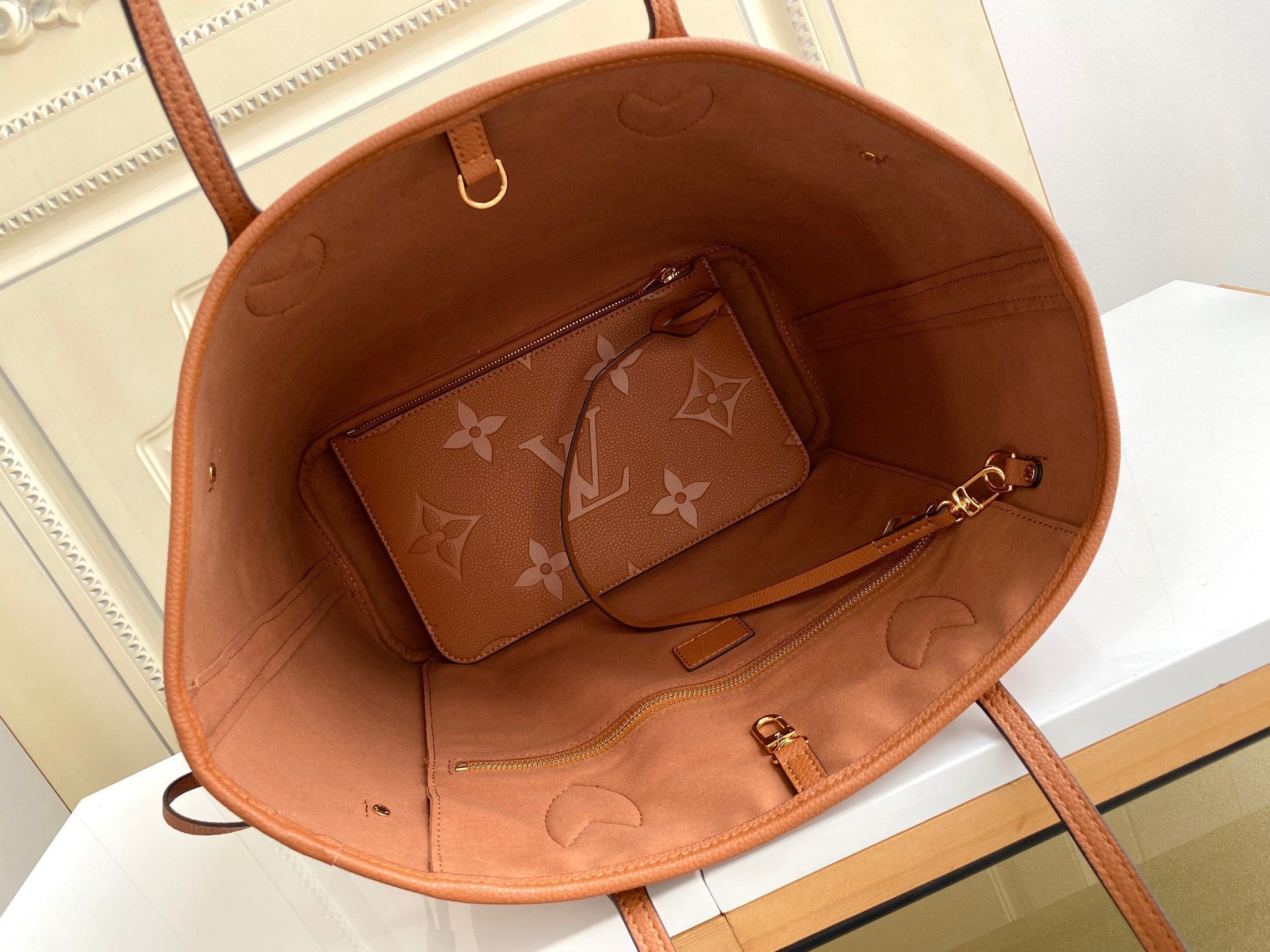 LOUIS VUITTON NEVERFULL MM 32 BROWN MONOGRAM EMPREINTE LEATHER