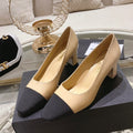 CHANEL pump 6.5 beige black lambskin