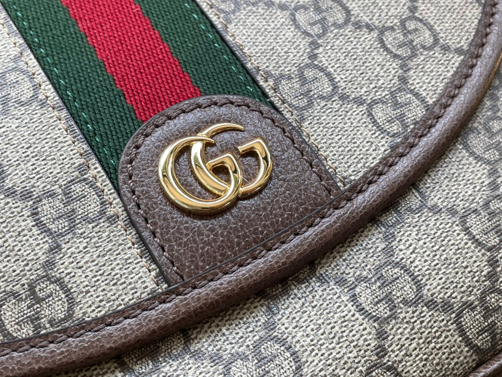 GUCCI OPHIDIA SMALL 23 BAG IN BEIGE AND EBONY SUPREME CANVAS