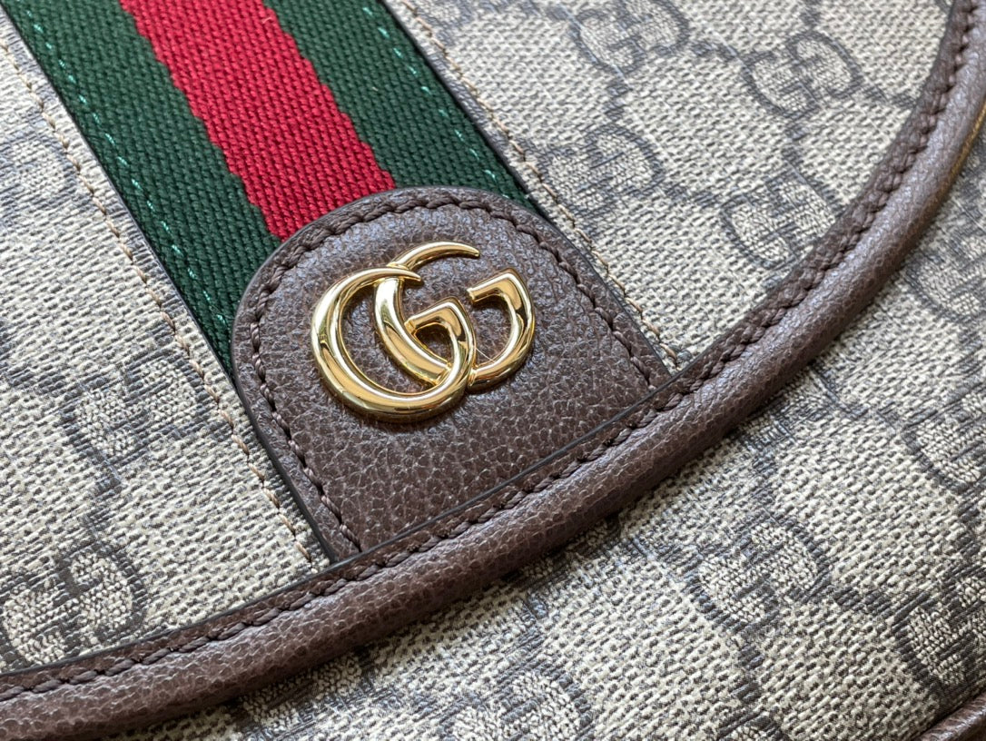 GUCCI OPHIDIA SMALL 23 BAG IN BEIGE AND EBONY SUPREME CANVAS