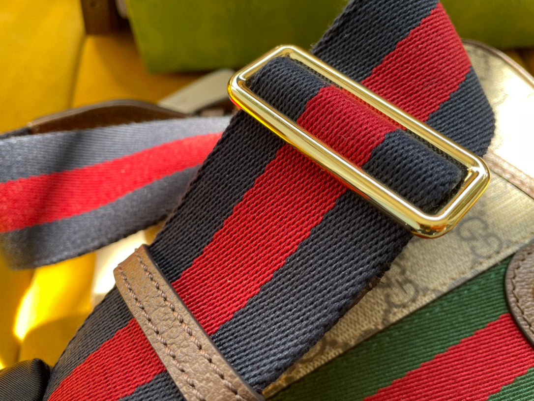 GUCCI OPHIDIA SMALL 23 BAG IN BEIGE AND EBONY SUPREME CANVAS