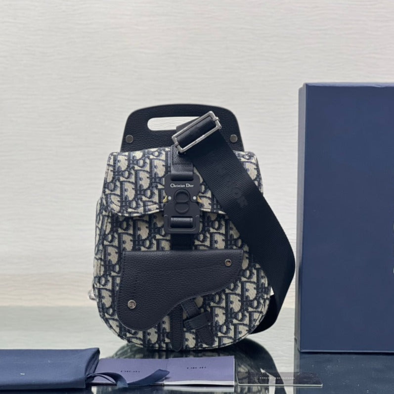 DIOR GALLOP SLING BAG 27 IN BEIGE MIX BLACK OBLIQUE JACQUARD AND CALFSKIN