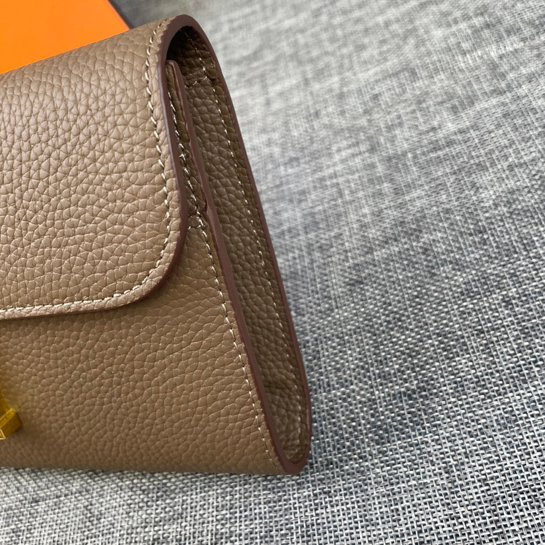 HERMES CLUTCH CONSTANCE 22 ASH BROWN CALFSKIN GOLD HARDWARE