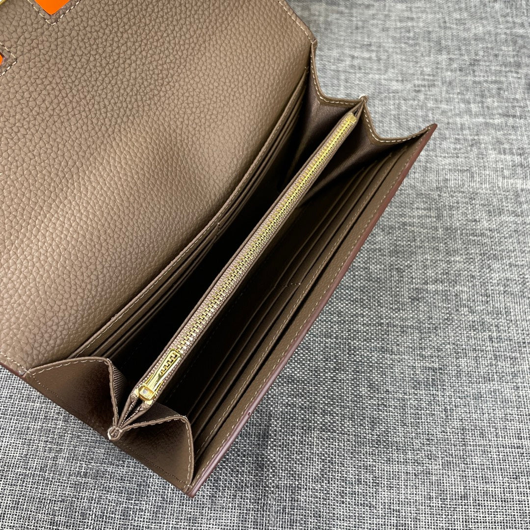 HERMES CLUTCH CONSTANCE 22 ASH BROWN CALFSKIN GOLD HARDWARE