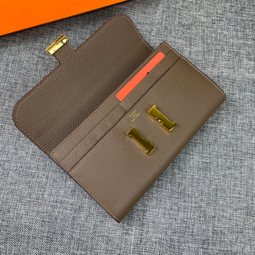 HERMES CLUTCH CONSTANCE 22 ASH BROWN CALFSKIN GOLD HARDWARE