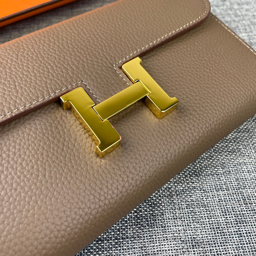 HERMES CLUTCH CONSTANCE 22 ASH BROWN CALFSKIN GOLD HARDWARE