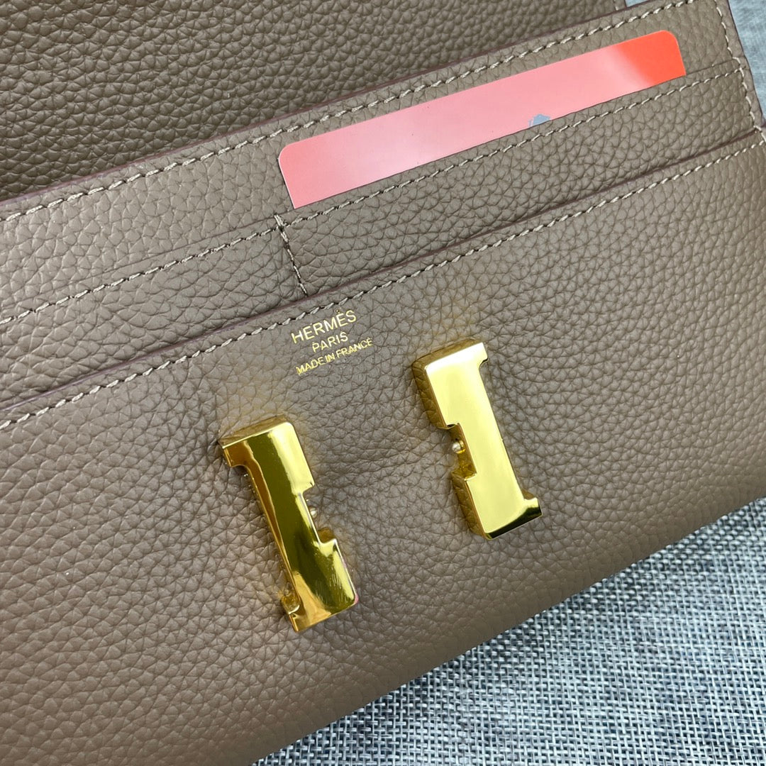 HERMES CLUTCH CONSTANCE 22 ASH BROWN CALFSKIN GOLD HARDWARE