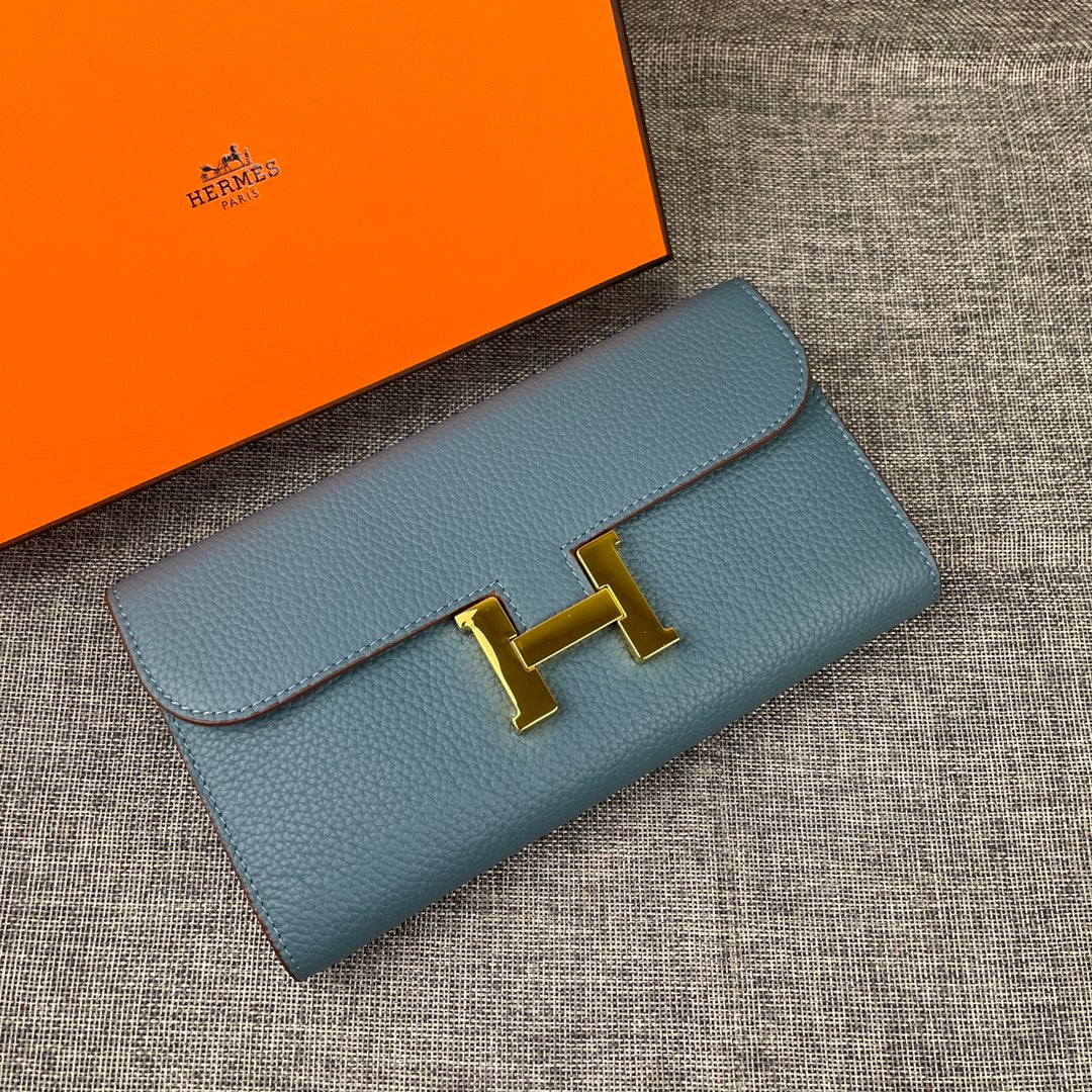 HERMES CLUTCH CONSTANCE 22 CERULEAN CALFSKIN GOLD HARDWARE