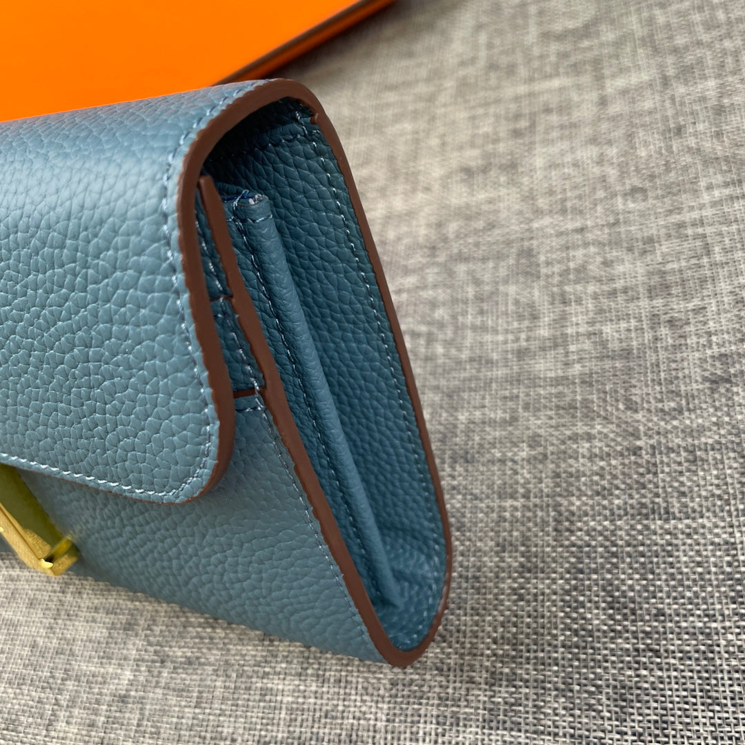 HERMES CLUTCH CONSTANCE 22 CERULEAN CALFSKIN GOLD HARDWARE
