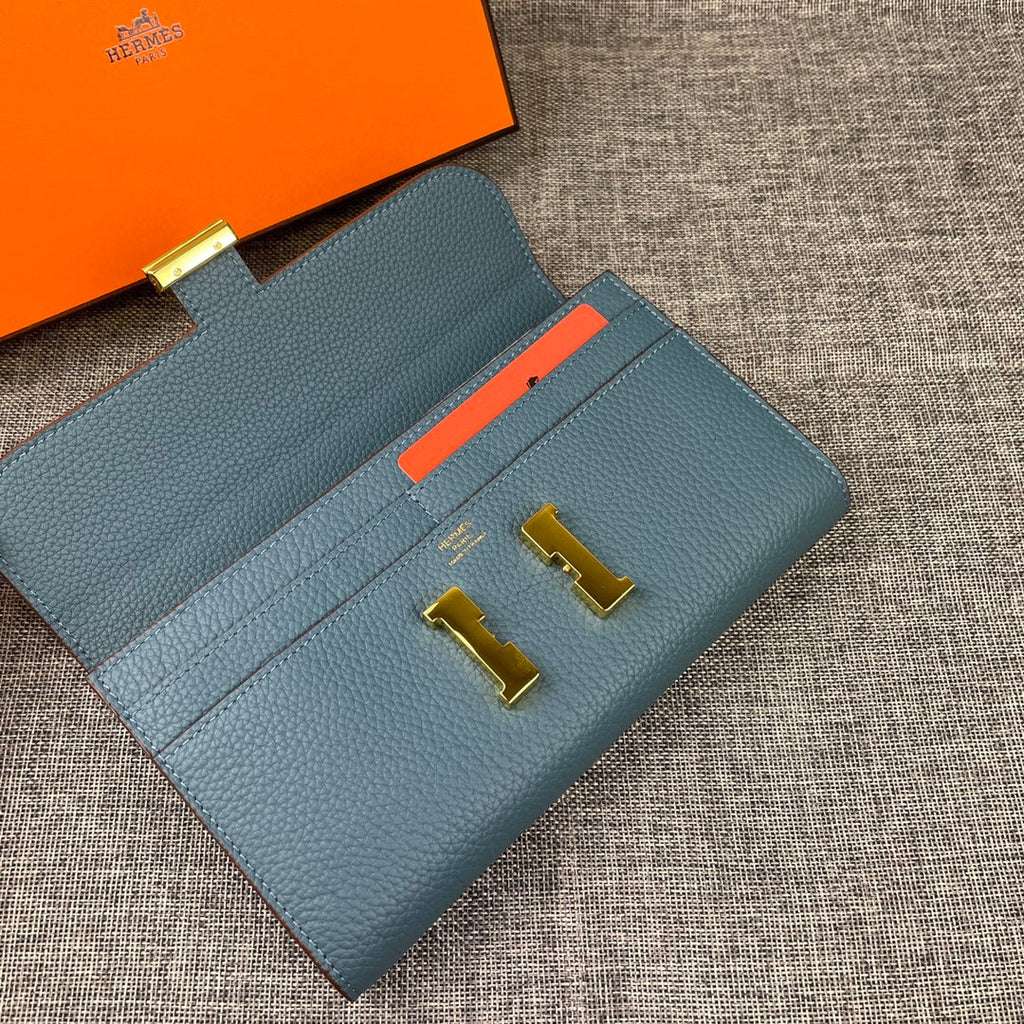 HERMES CLUTCH CONSTANCE 22 CERULEAN CALFSKIN GOLD HARDWARE