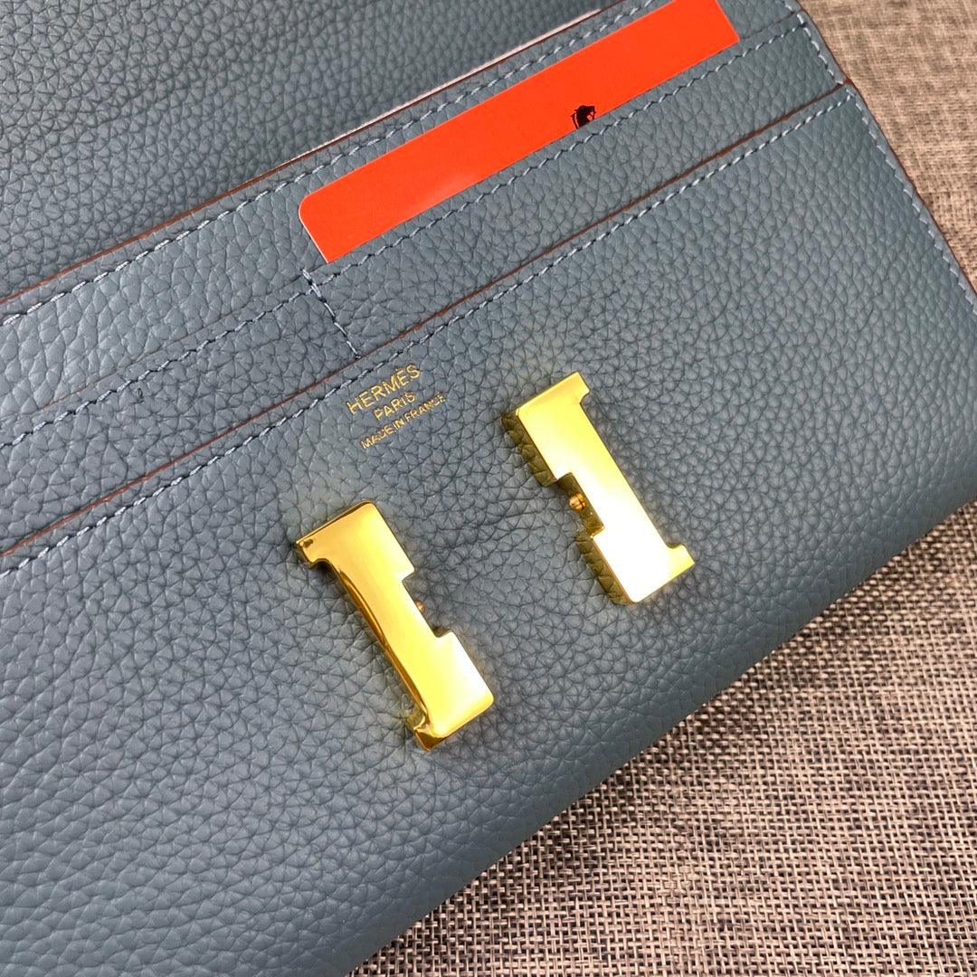 HERMES CLUTCH CONSTANCE 22 CERULEAN CALFSKIN GOLD HARDWARE