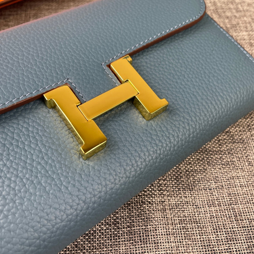 HERMES CLUTCH CONSTANCE 22 CERULEAN CALFSKIN GOLD HARDWARE