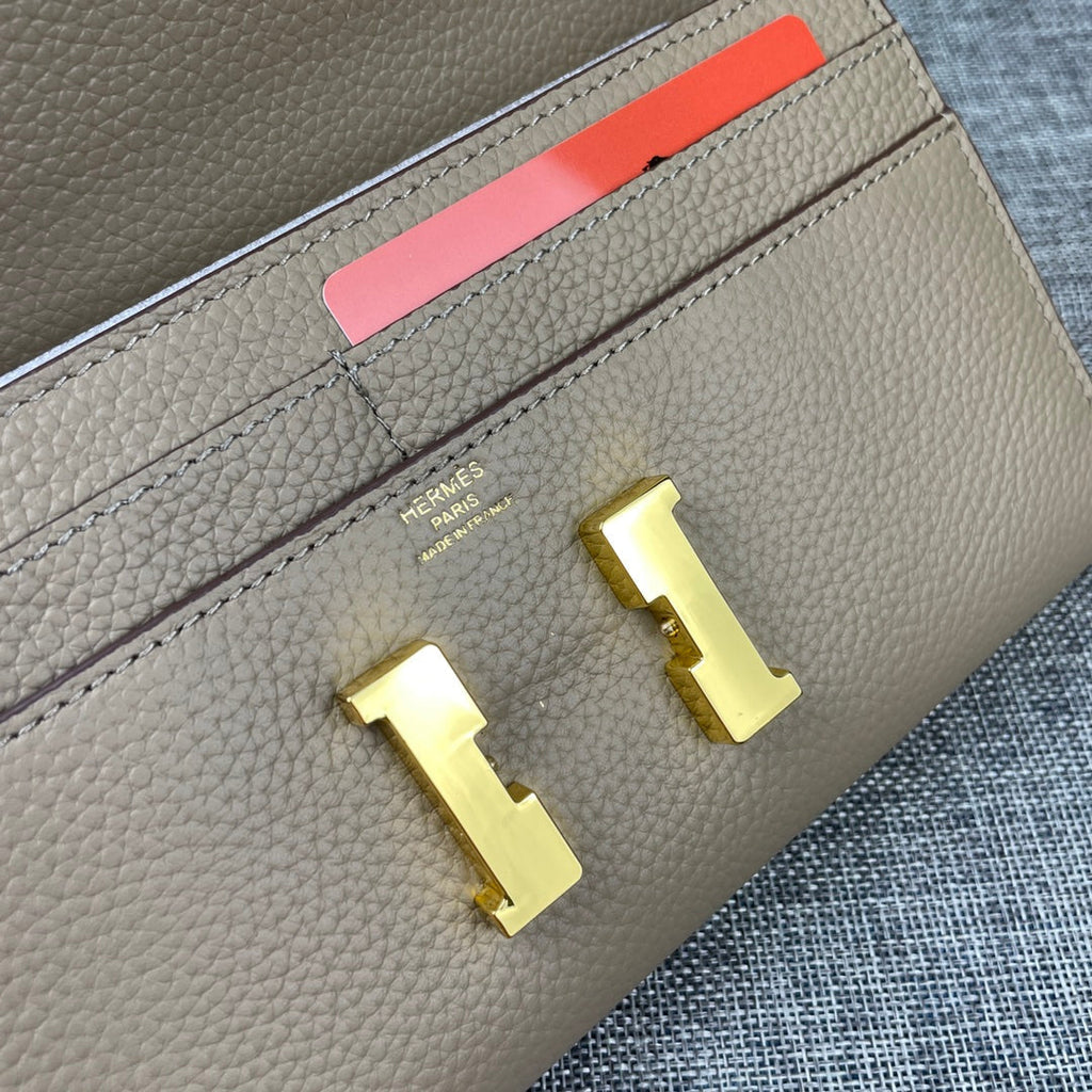 HERMES CLUTCH CONSTANCE 22 KHAKI CALFSKIN GOLD HARDWARE