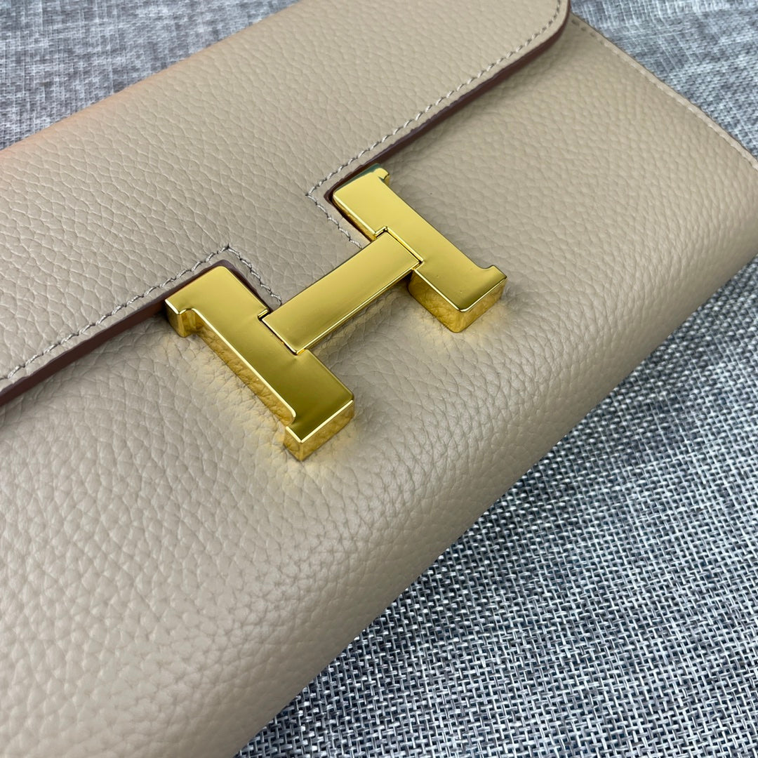 HERMES CLUTCH CONSTANCE 22 KHAKI CALFSKIN GOLD HARDWARE