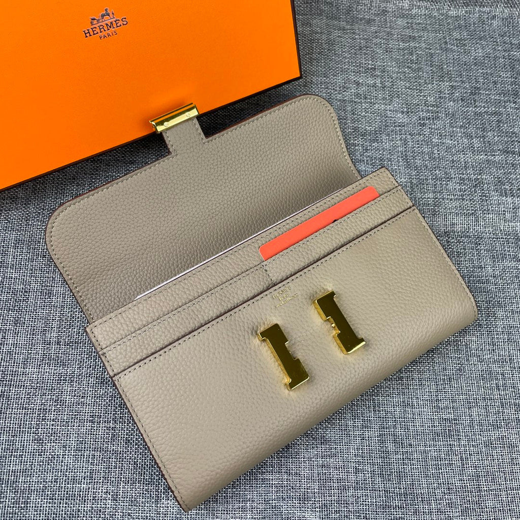 HERMES CLUTCH CONSTANCE 22 KHAKI CALFSKIN GOLD HARDWARE