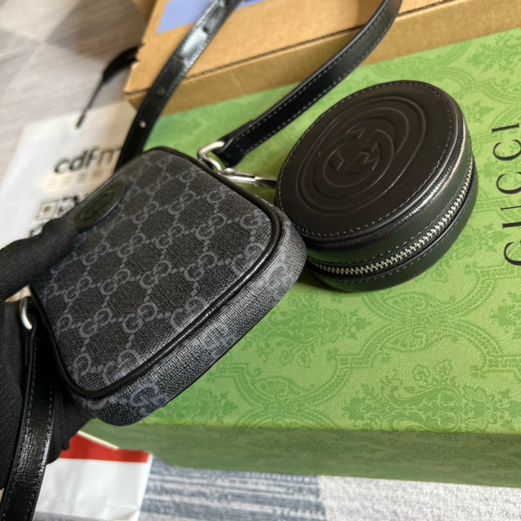 GUCCI MINI BAG 17 IN BLACK CALFSKIN AND CANVAS