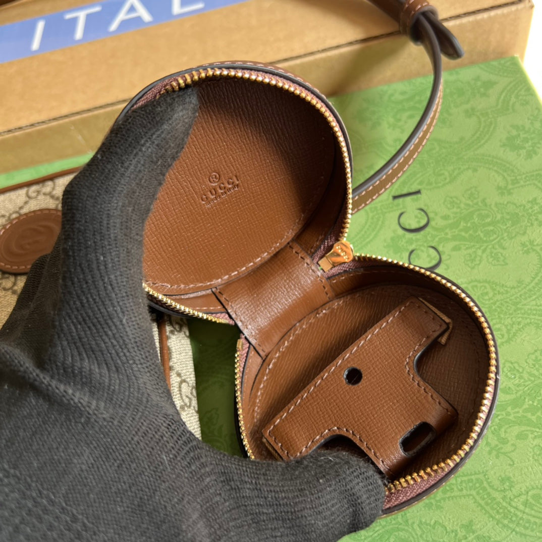 GUCCI MINI BAG 17 IN BROWN CALFSKIN AND BEIGE CANVAS