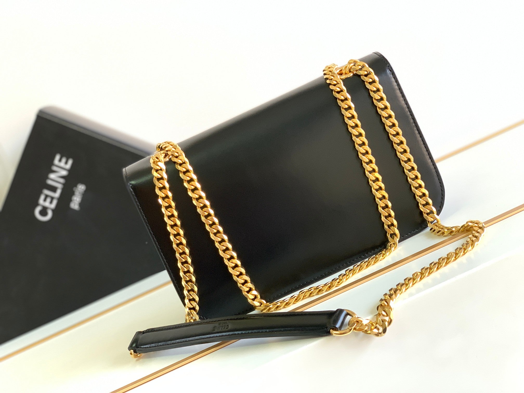 CELINE TRIOMPHE FRAME 23 BLACK CALFSKIN