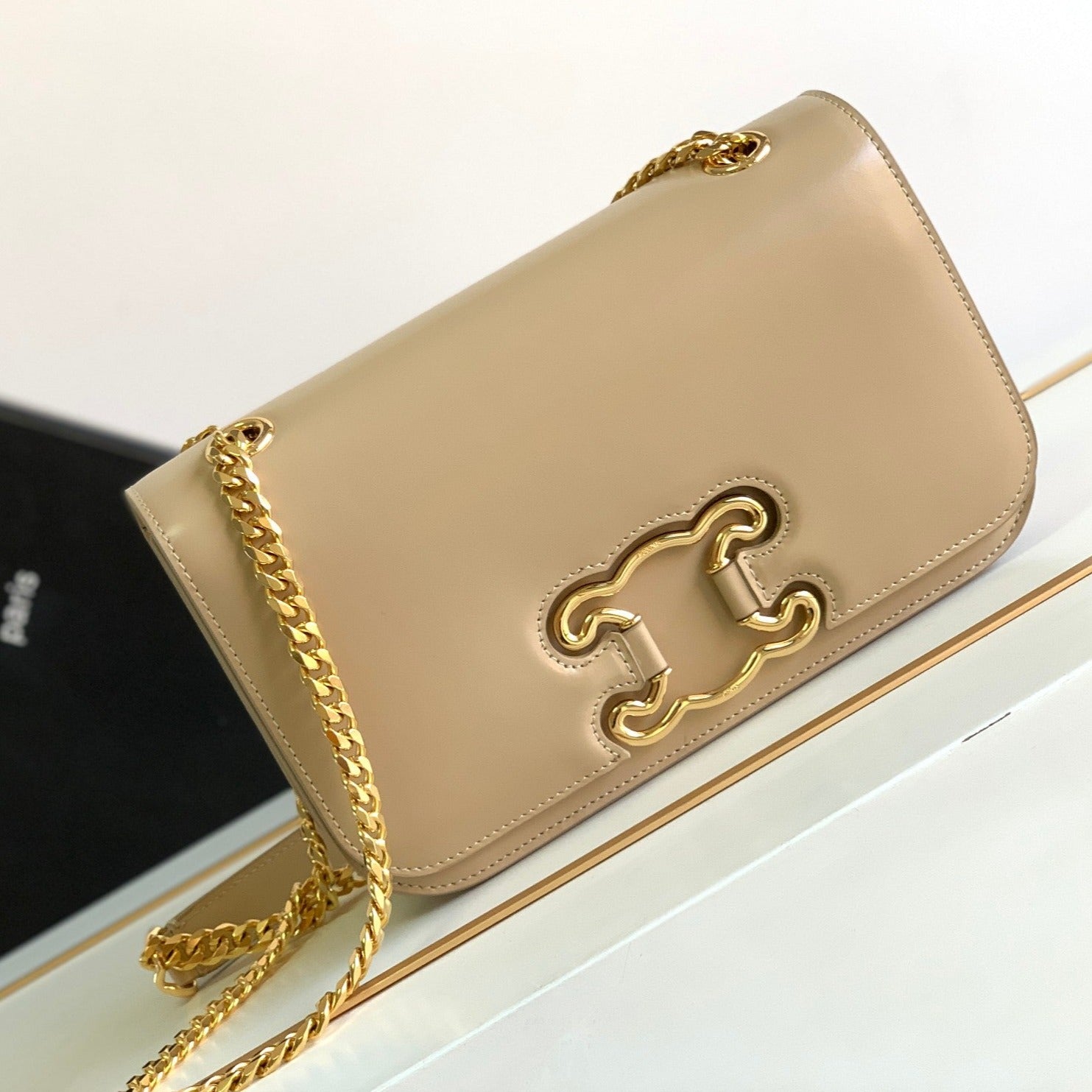 CELINE TRIOMPHE FRAME 23 BEIGE CREAM CALFSKIN