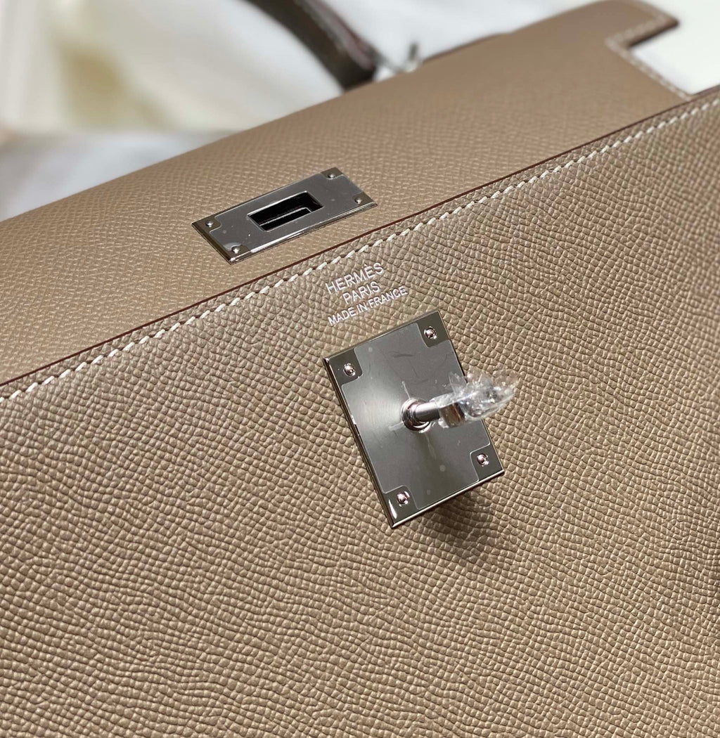 HERMES KELLY 28CM IN ETOUPE EPSOM CALFSKIN SLIVER HARDWARE