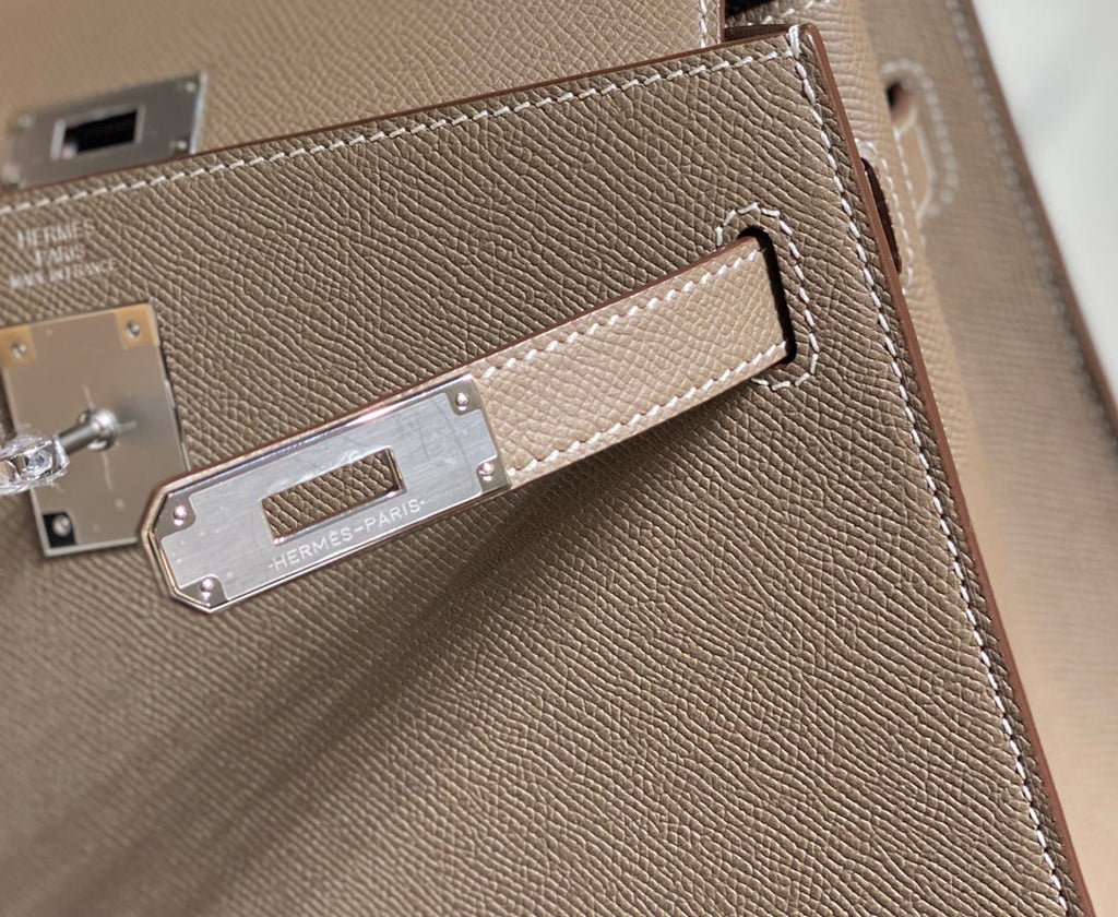 HERMES KELLY 28CM IN ETOUPE EPSOM CALFSKIN SLIVER HARDWARE
