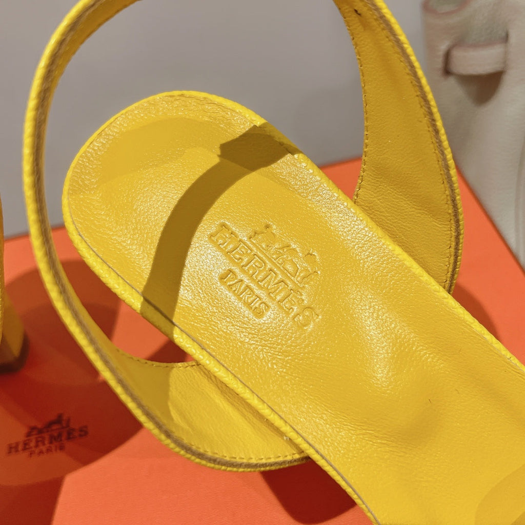 HERMES HOLY 75 SANDAL IN BRIGHT YELLOW GRAINED CALFSKIN