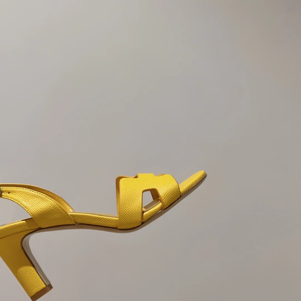 HERMES HOLY 75 SANDAL IN BRIGHT YELLOW GRAINED CALFSKIN