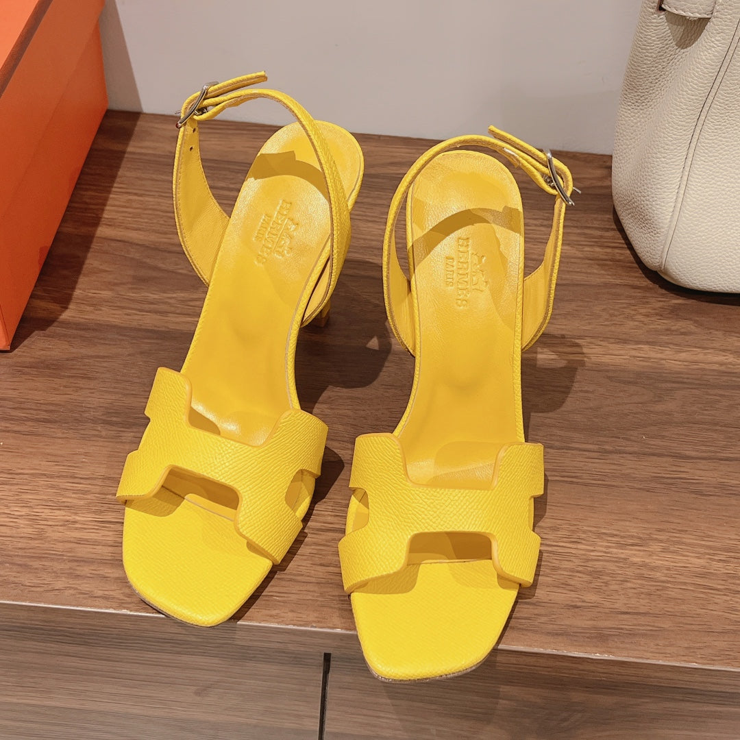HERMES HOLY 105 SANDAL IN BRIGHT YELLOW GRAINED CALFSKIN
